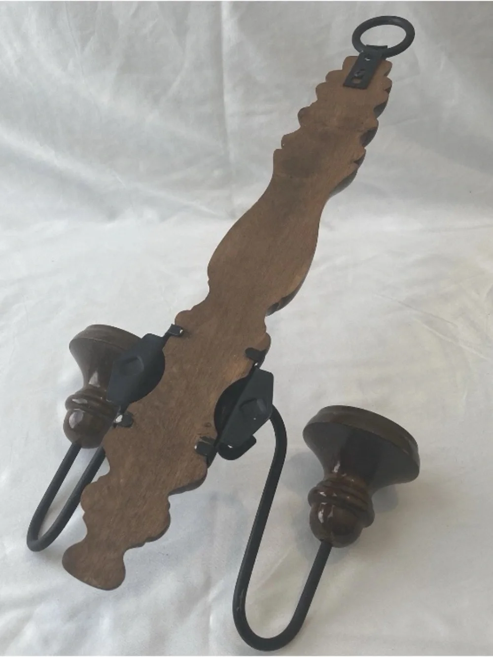 Vintage Hanging Wall Candle Sconce Wood Wrought Iron MCM Cottagecore Cozy Hygge